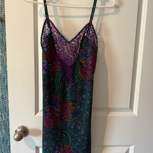 Vintage Gold Label Victoria's Secret Purple and Green paisley Lace Dress
